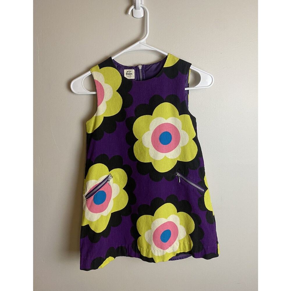 Mini Boden 7-8 Girls Corduroy Lined Jumper Dress Flower Print Multicolor